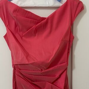 Teri Jon Coral Pink Draped Midi Dress